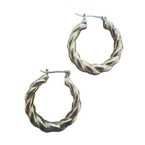 Vintage Twisted Hoop Pierced Earrings Unique Color Bamboo 1 Inch Round Dangle